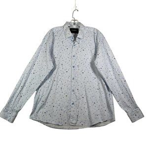 Maceoo Mens Button Up Shirt Size 2XL Blue White Geometric Print Long Sleeve‎